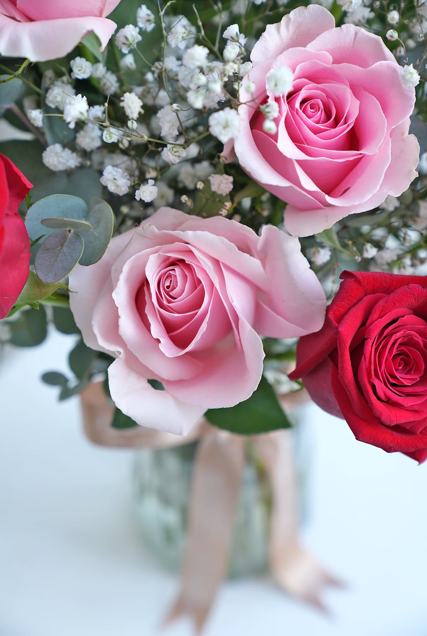 12 Luxury Red and Pink Roses - Vase - Image 2