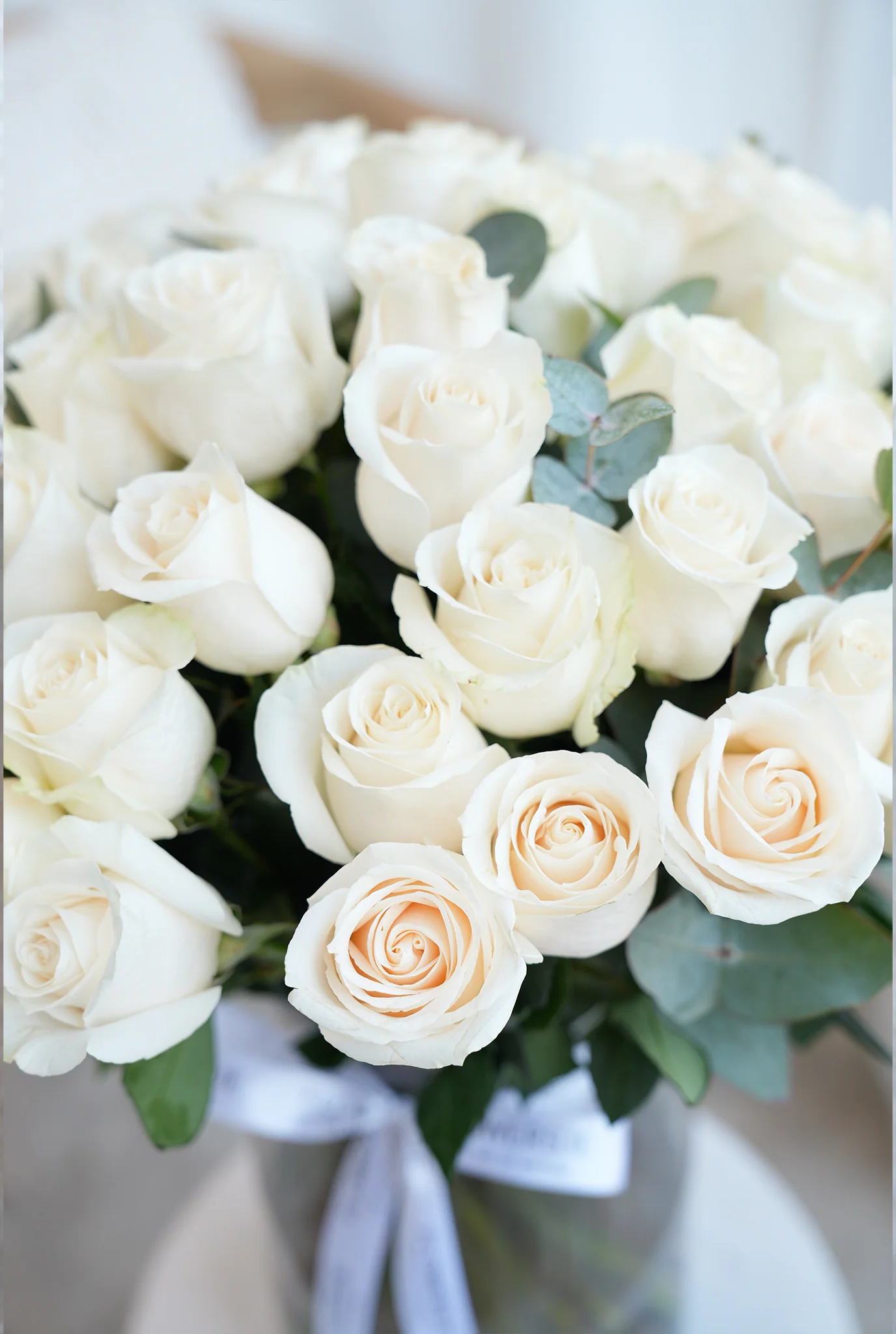 50 Long Stem White Roses - Vase - Image 2
