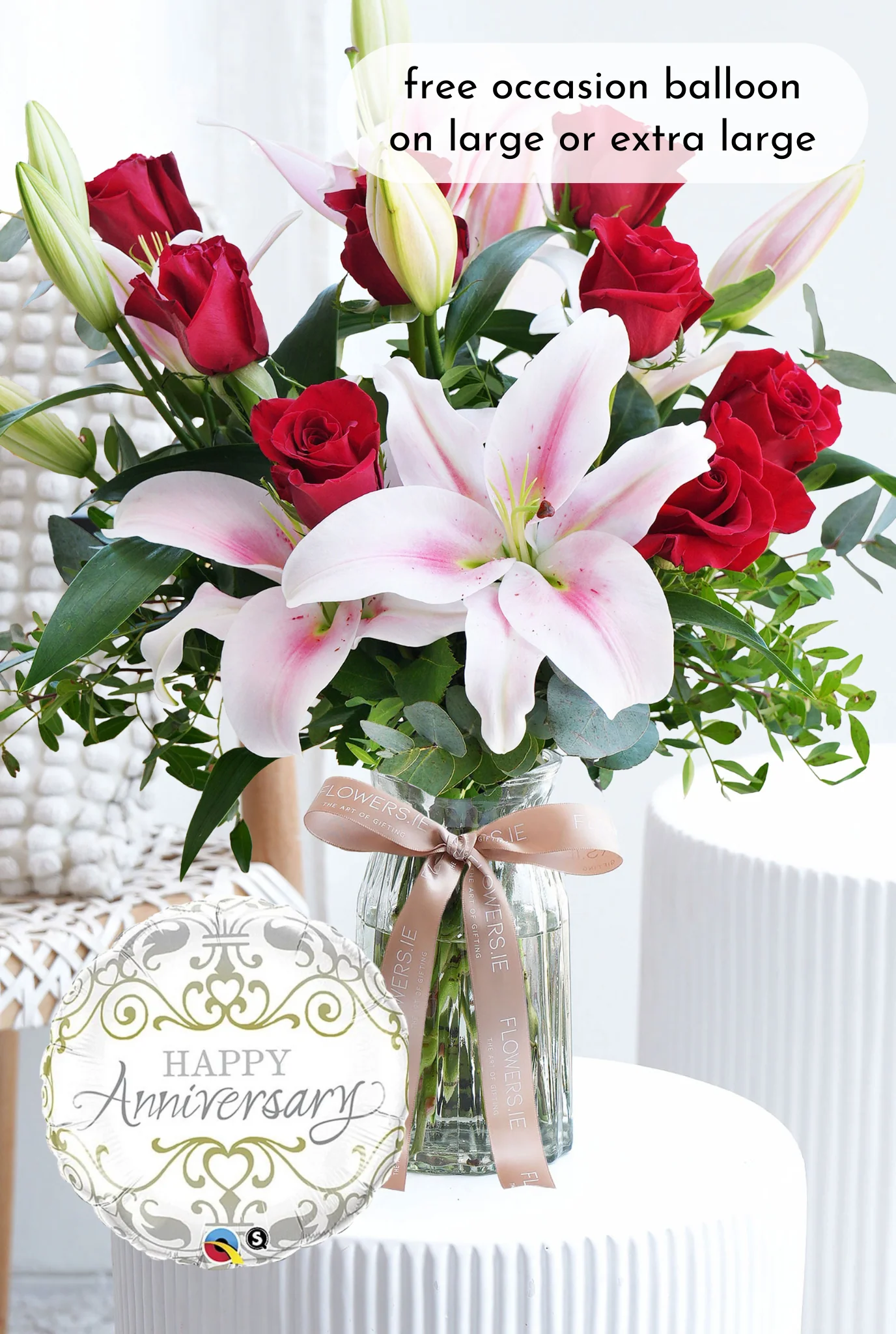 Anniversary Red Roses and Pink Lily - Vase - Image 3
