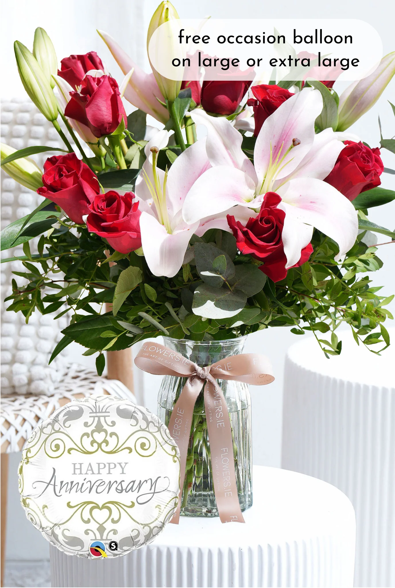 Anniversary Red Roses and Pink Lily - Vase - Image 4