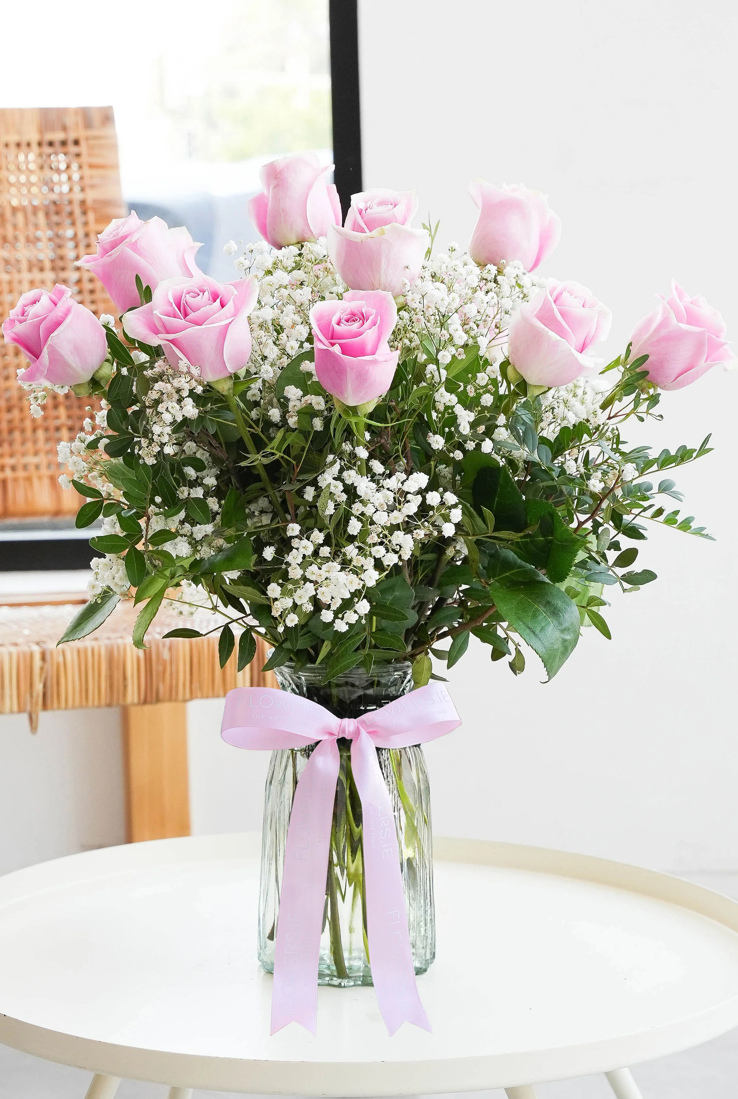 Birthday 12 Long Stem Pink Roses - Vase - Image 5