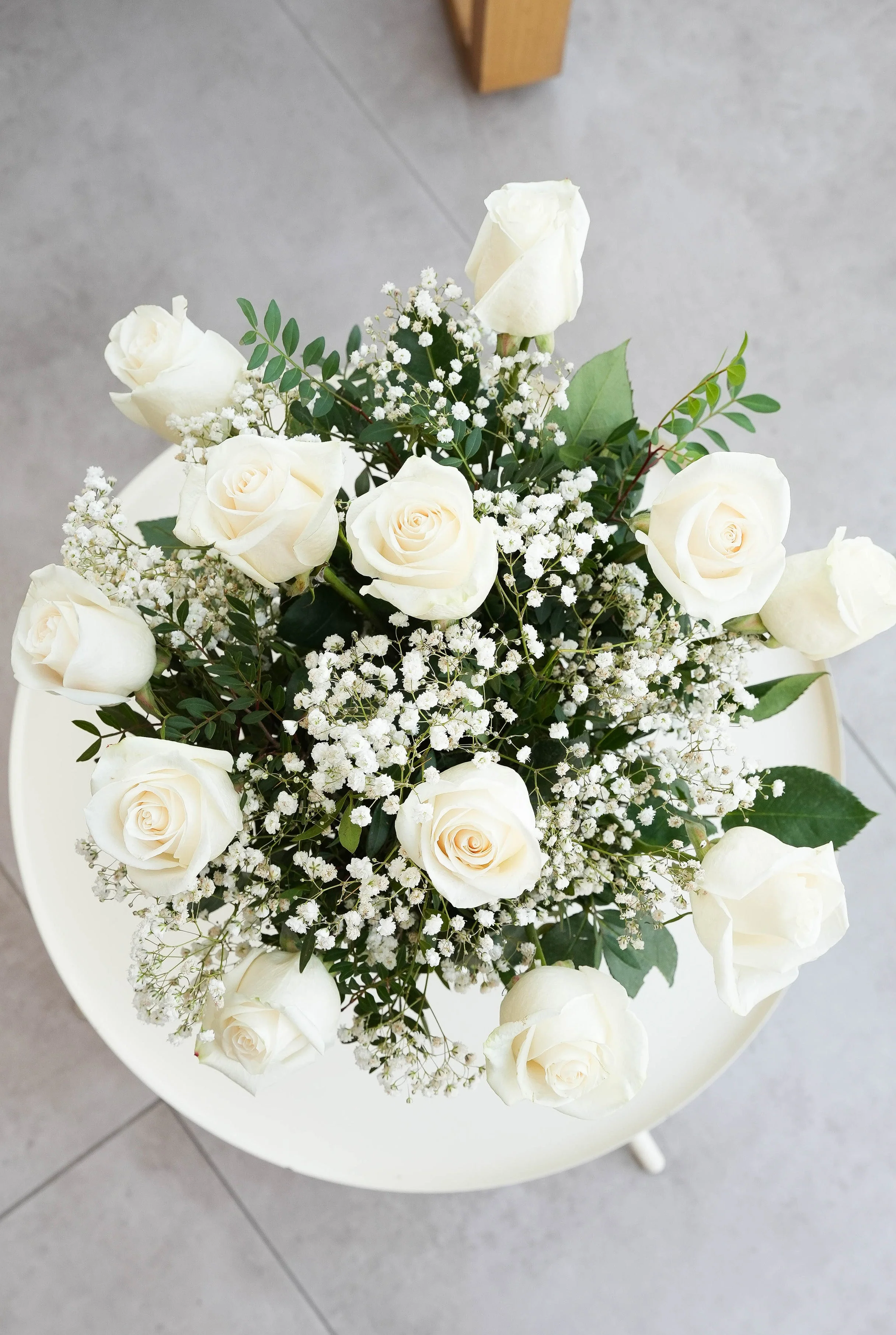 Birthday 12 Long Stem White Roses - Vase - Image 3