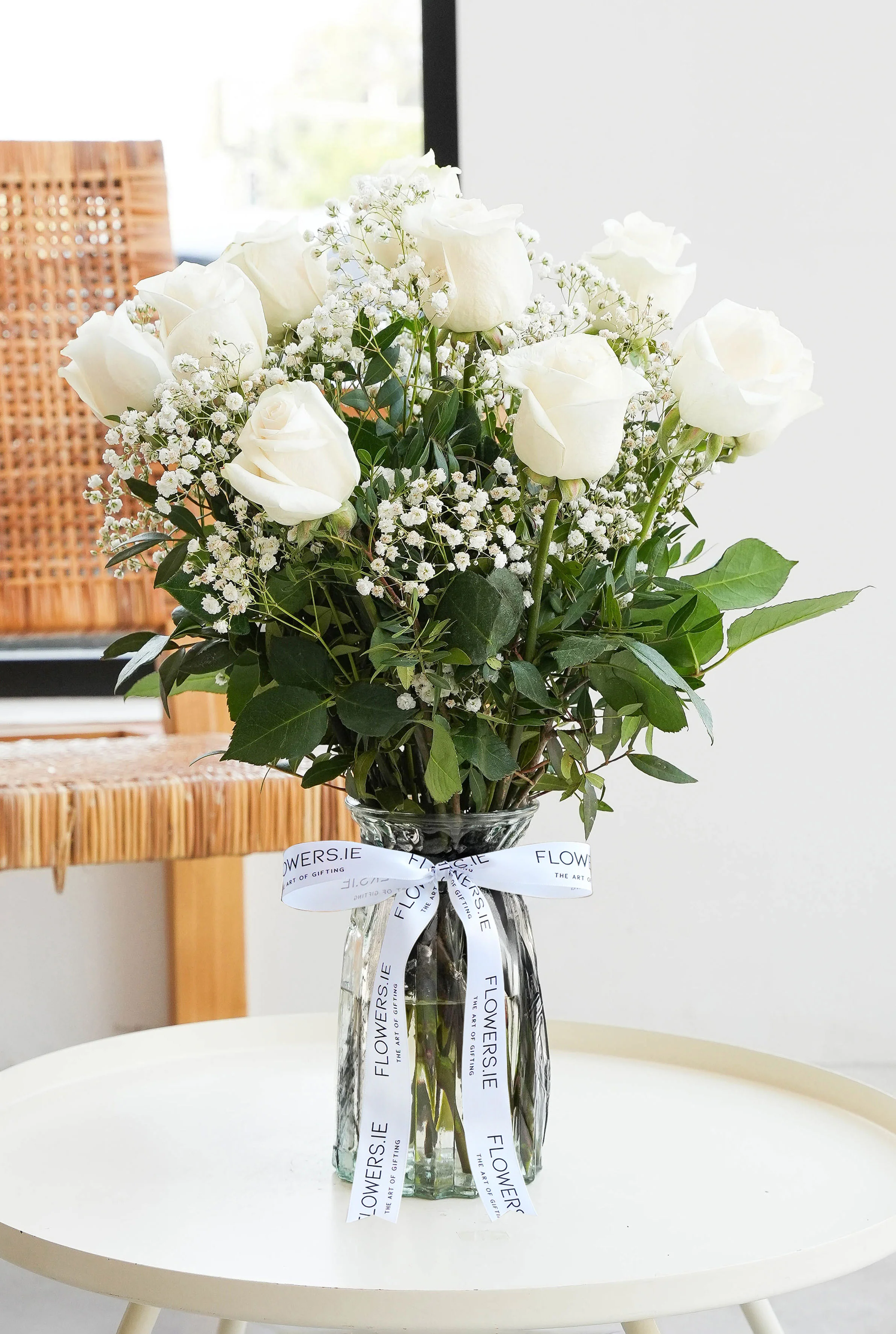 Birthday 12 Long Stem White Roses - Vase - Image 5