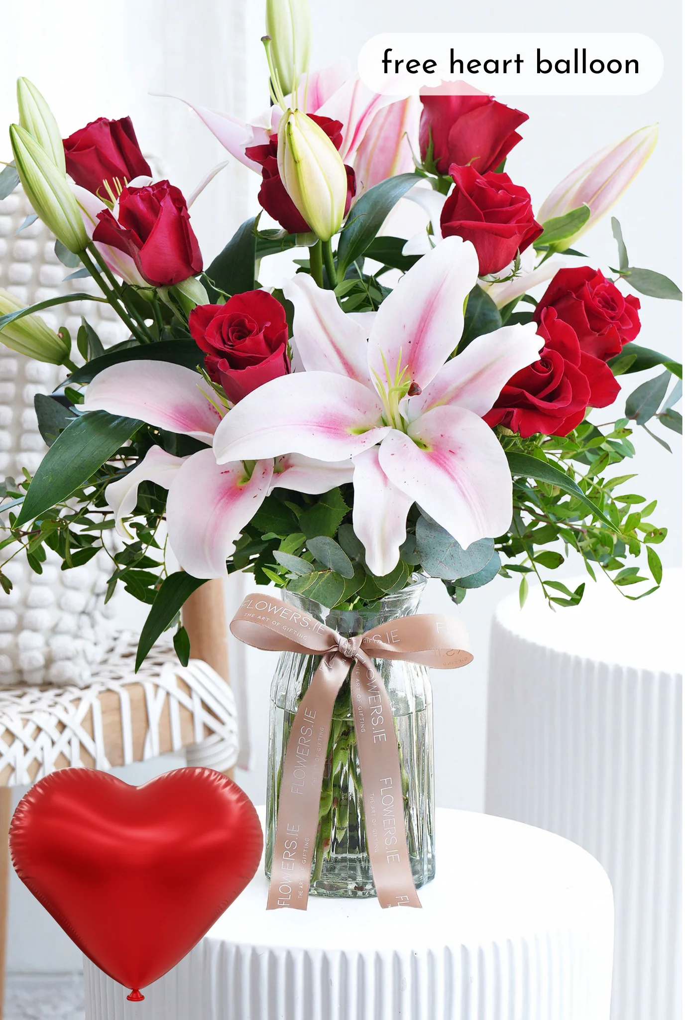 Red Roses and Pink Lily - Vase - Image 3