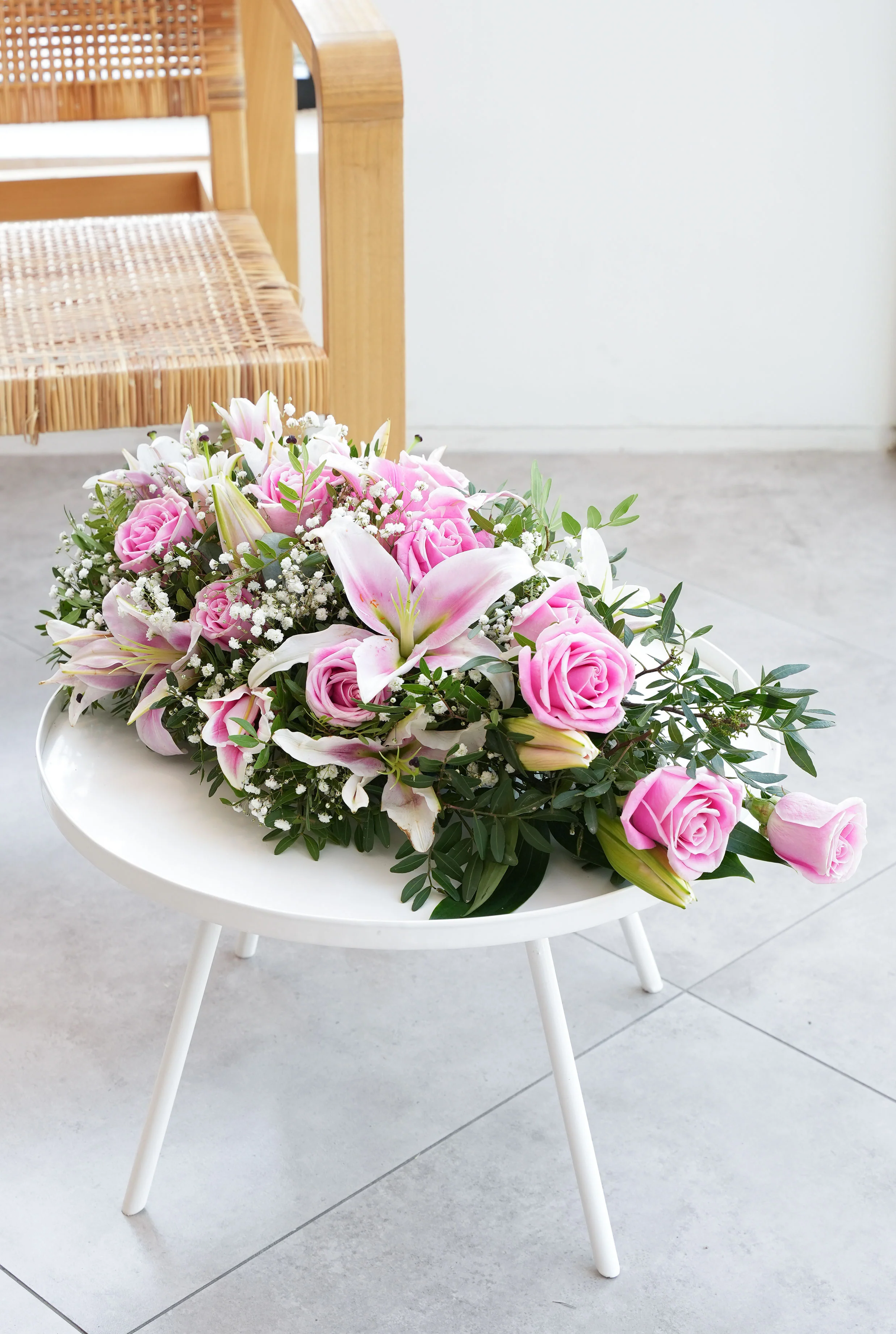 Pink Roses and Pink Lily Funeral Spray - Image 3