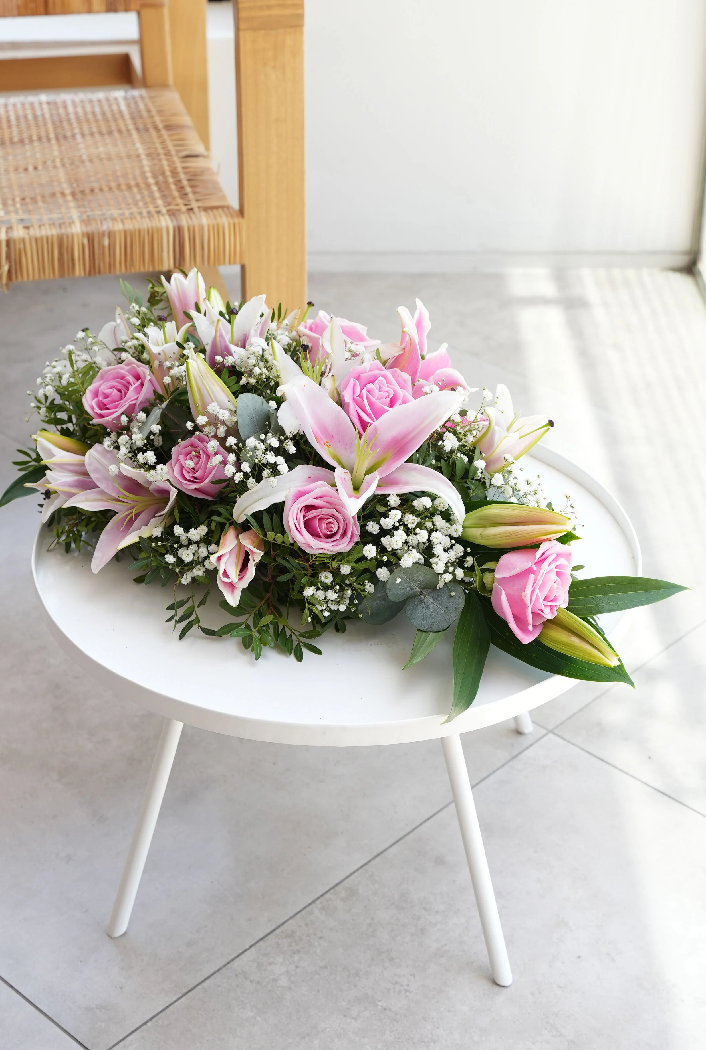 Pink Roses and Pink Lily Funeral Spray - Image 4