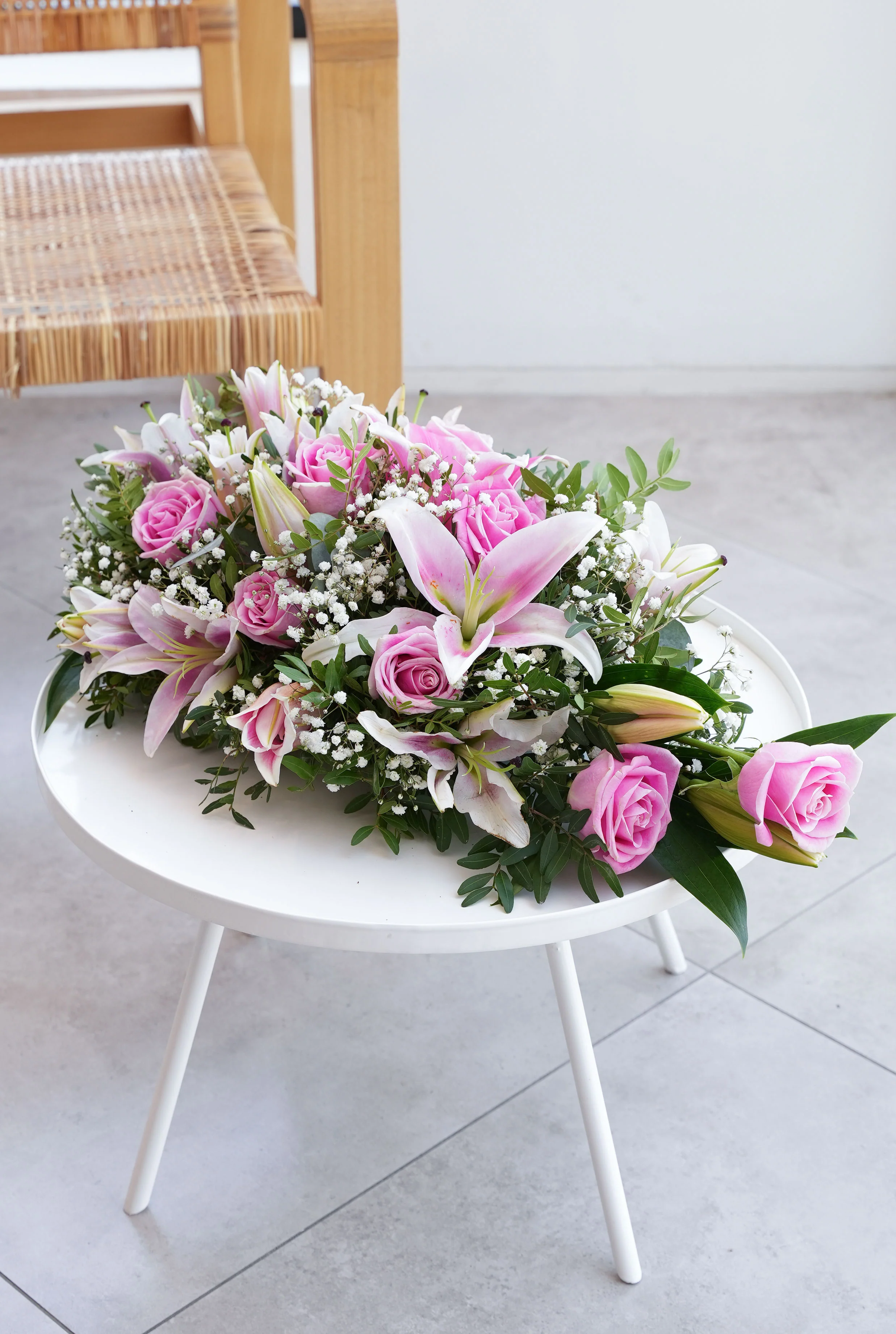 Pink Roses and Pink Lily Funeral Spray - Image 5