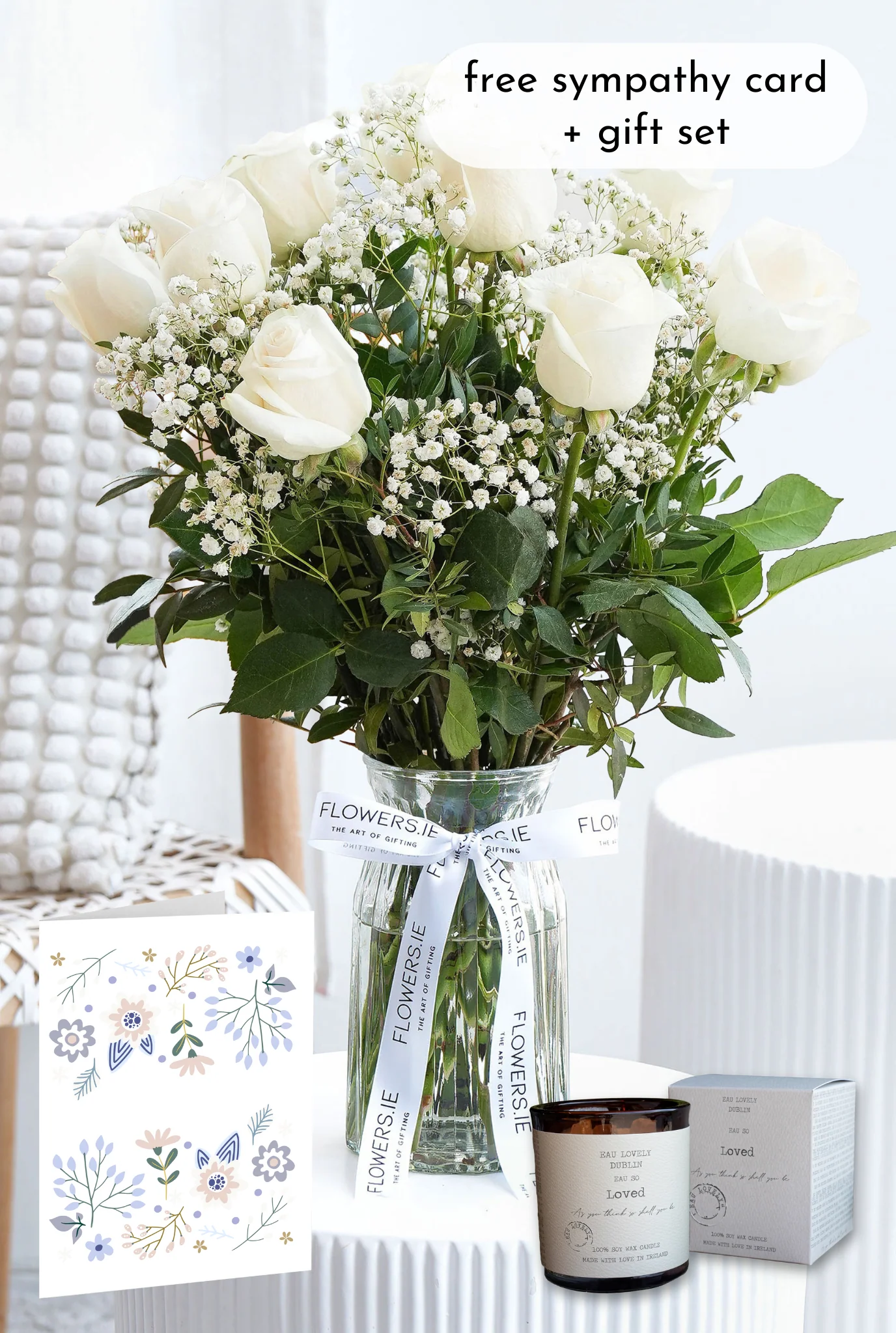 Sympathy 12 White Roses - Vase - Image 5