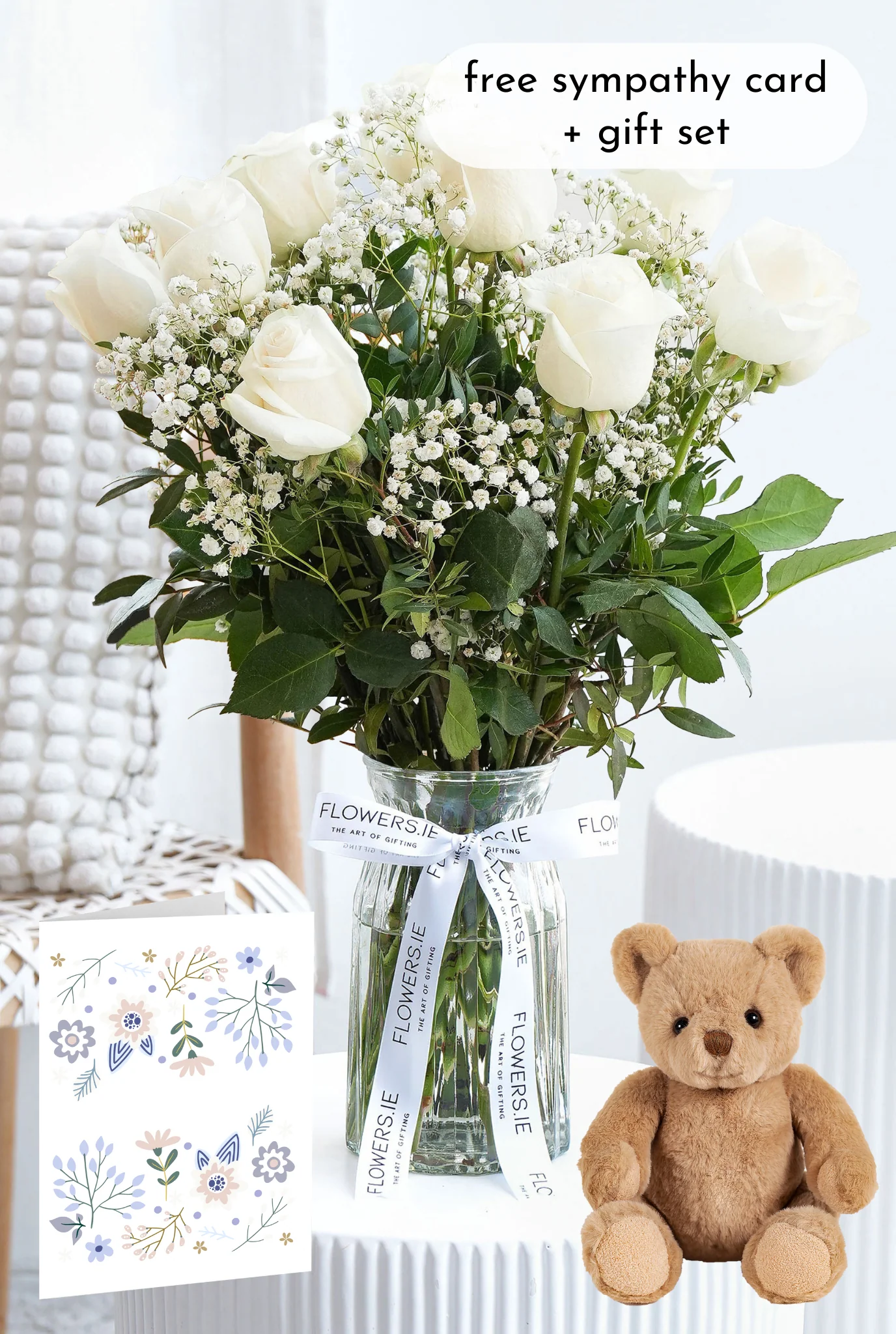 Sympathy 12 White Roses - Vase - Image 6