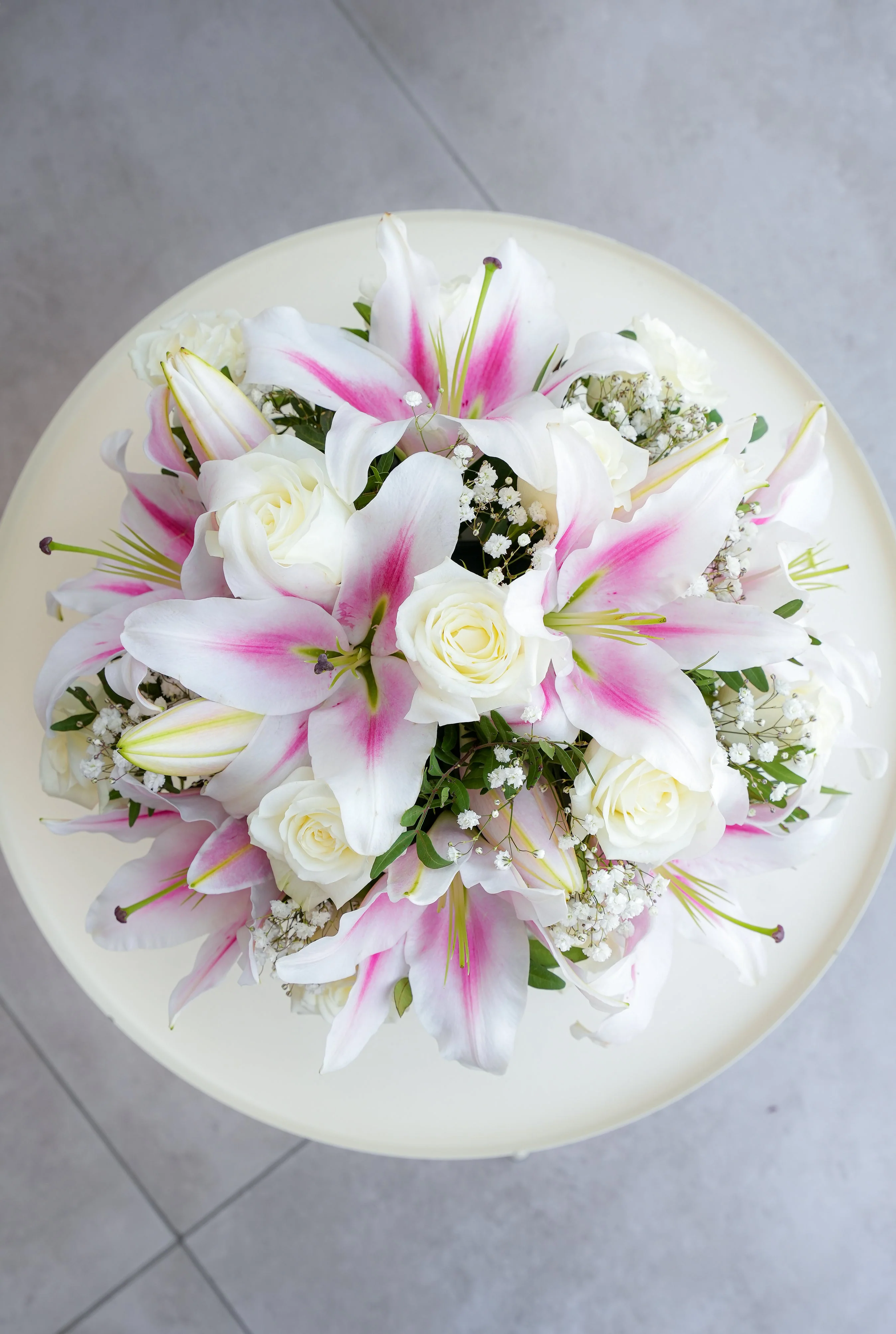 Sympathy White Roses and Pink Lily Hatbox - Image 6