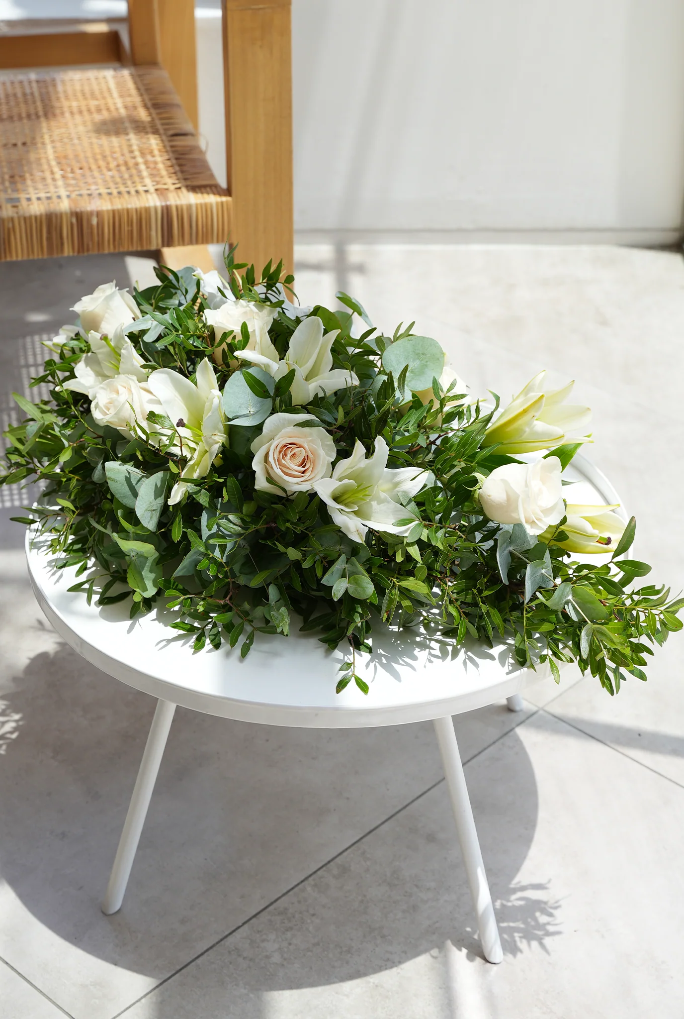 White Roses and White Lily Funeral Spray - Image 4